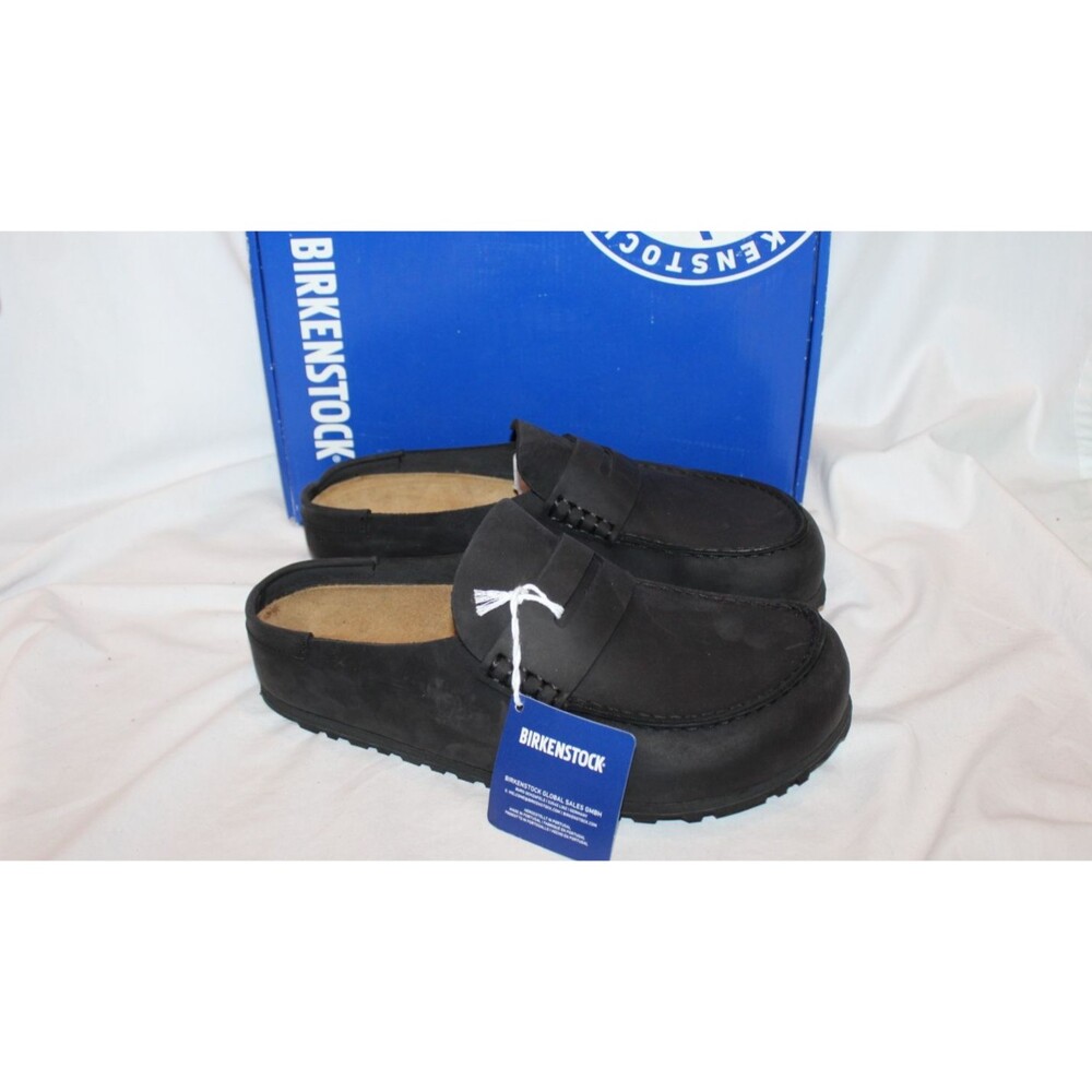 Birkenstock Men 9 Women 11 Naples Oil Rubbed Leather Slip Ons Black Size 42 Reg